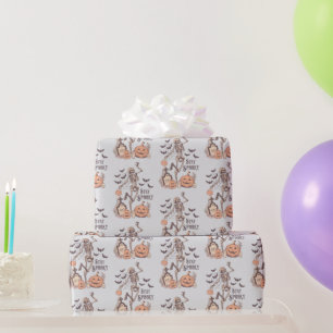 Blijf Griezelig Kerkhof Skelet Grijs Halloween Cadeaupapier