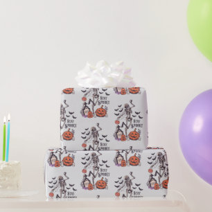 Blijf Griezelig Kerkhof Skelet Grijs Halloween Cadeaupapier