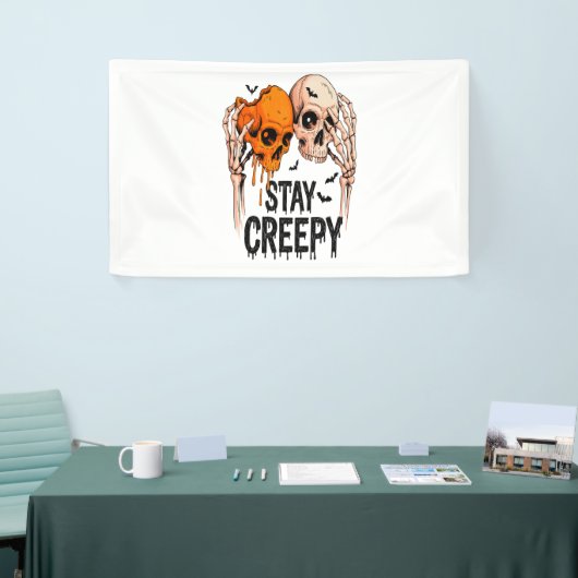 Blijf griezelig PNG, Retro Skull Halloween Spandoek (Beurs)