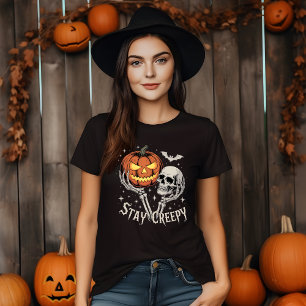 Blijf Griezelige Skelet Handen Vasthoudend Pompoen T-shirt