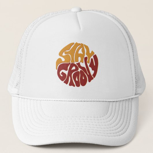 Blijf Groovy met een plons rood en geel Trucker Pet (Voorkant)