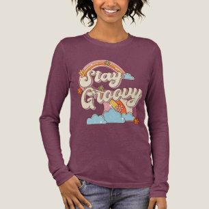 Blijf Groovy Retro Rainbow Flowers Typografie Tri-Blend Shirt