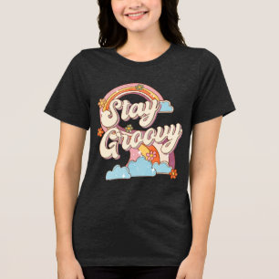 Blijf Groovy Retro Rainbow Flowers Typografie Tri-Blend Shirt