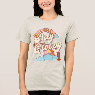 Blijf Groovy Retro Rainbow Flowers Typografie Tri-Blend Shirt