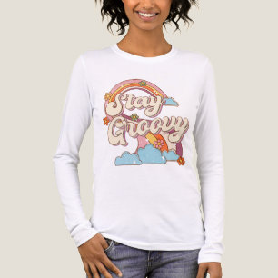 Blijf Groovy Retro Rainbow Flowers Typografie Tri-Blend Shirt