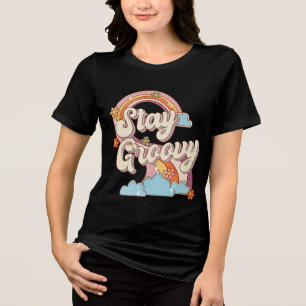Blijf Groovy Retro Rainbow Flowers Typografie Tri-Blend Shirt