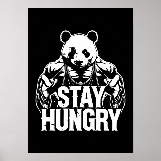 Blijf hongerig, Gym Panda, Bodybuilding Motivatie Poster (Voorkant)