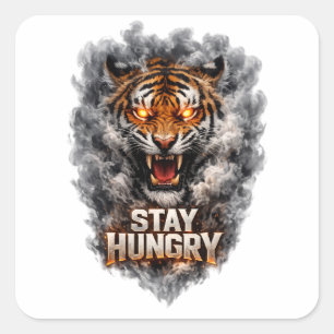 Blijf hongerig Tijger Motivatie ontwerp Vierkante Sticker