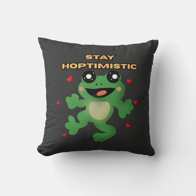Blijf Hoptimistisch Cute Frog Pun Grappige Frog Li Kussen (Voorkant)