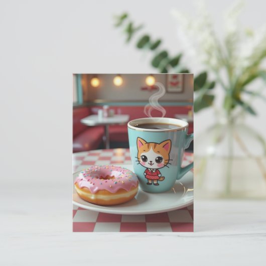 Blijf in contact met deze Schattigee Donut en Koff Briefkaart (Staand voorkant)