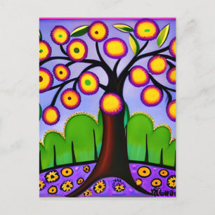Blijf in contact Waanzinnige Folk Art Tree Briefkaart