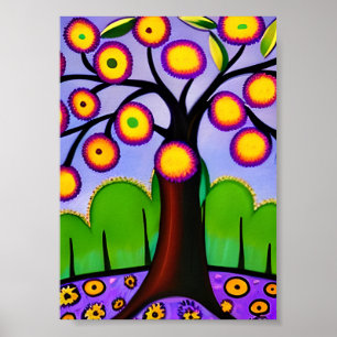 Blijf in contact Waanzinnige Folk Art Tree Poster