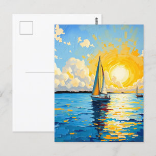 Blijf in contact Zeilboot bij zonsondergang Briefkaart