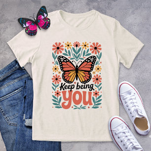 Blijf jouw vlinder T-shirt – Retro Floral
