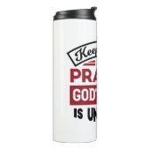 Blijf kalm en bid dat Gods plan onbeperkt is Thermosbeker (Gedraaid links)