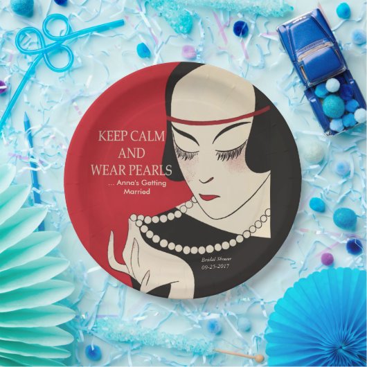 Blijf kalm en Draag Pearls Deco Douche Papier Bord (Feest)