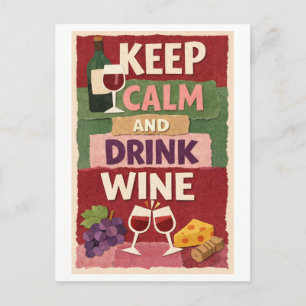 "Blijf Kalm en Drink Wijn" Briefkaart