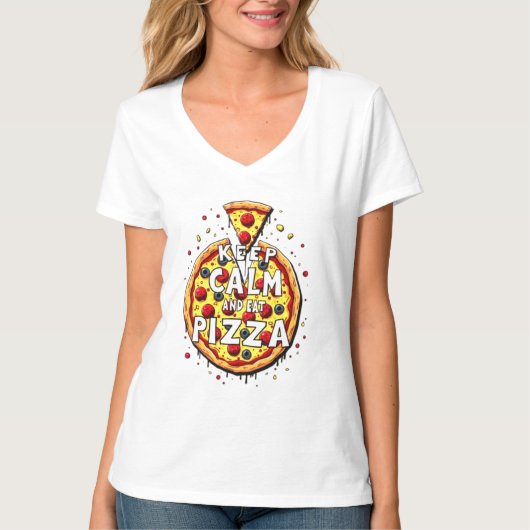 Blijf kalm en eet pizza: perfect ontwerp voor pizz t-shirt (Voorkant)