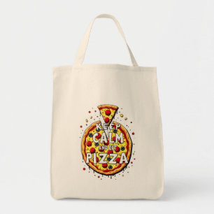 Blijf kalm en eet pizza: perfect ontwerp voor pizz tote bag