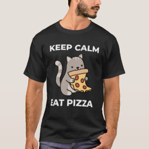 Blijf kalm en eet pizza schattige kat foodies t-shirt