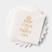Blijf kalm en feest op exclusief aangepast goud folie servetten (Insitu (Gestapeld))