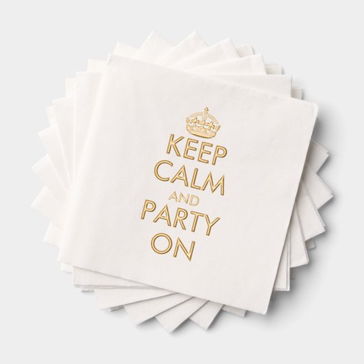 Blijf kalm en feest op exclusief aangepast goud folie servetten (Insitu (Gestapeld))