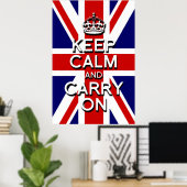 blijf kalm en ga door Union Jack vlag Poster (Thuiskantoor)