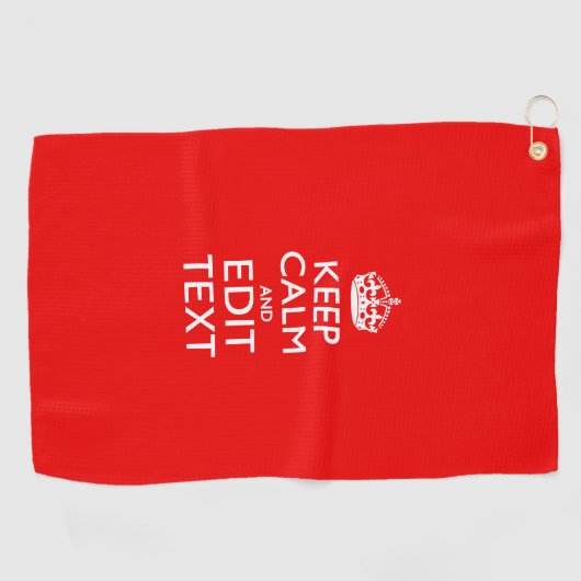 Blijf kalm en Jouw tekst op accent vuur rood Golfhanddoek (Horizontaal)