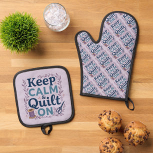 Blijf kalm en quilt op naaien minnaar ontwerp ovenwant & pannenlap set