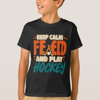 Blijf kalm en speel hockeyveld hockey t-shirt