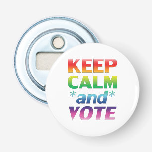 Blijf kalm en stem Rainbow Typography LGBT Pride Button Flesopener