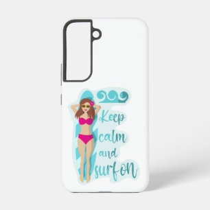 Blijf kalm en surf op bruine meisjeskaart samsung galaxy hoesje