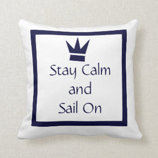 Blijf kalm en vaar op WIT op NAVY BLUE PILLOW Kussen