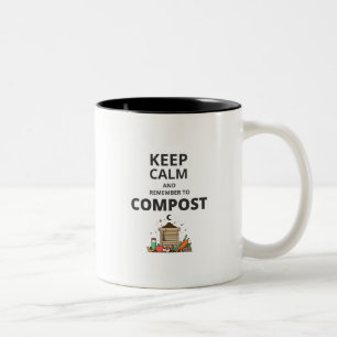 Blijf kalm en vergeet niet te composteren tweekleurige koffiemok