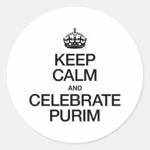 BLIJF KALM EN VIER PURIM RONDE STICKER