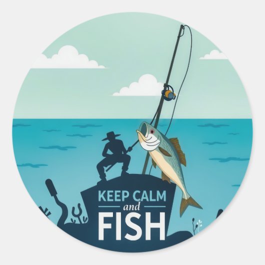 Blijf kalm en vis: omarmen van rust in de natuur ronde sticker (Voorkant)