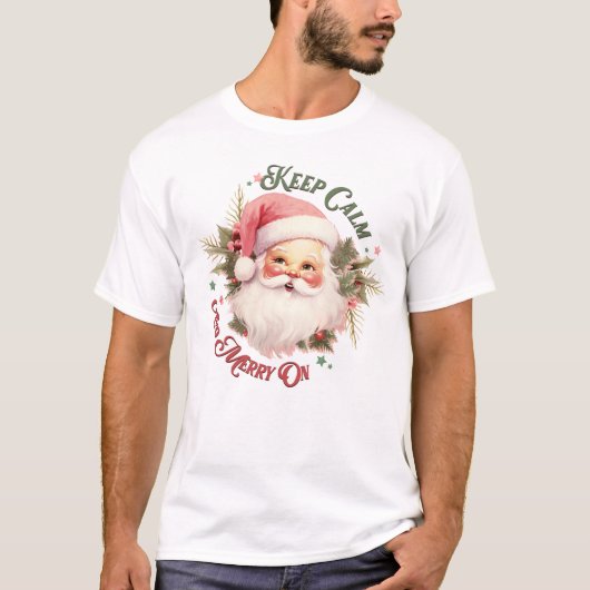 Blijf kalm en vrolijk aan - Pink Santa T-shirt (Voorkant)