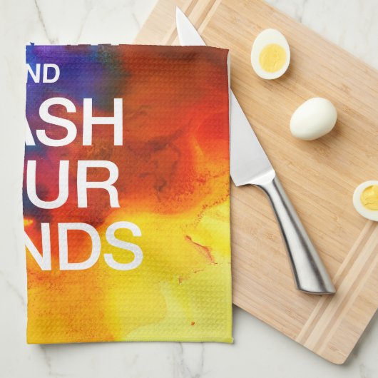 Blijf kalm en was uw handen | aquarel theedoek (Quarter Fold)