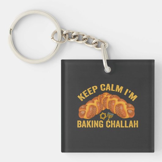 Blijf kalm Ik bak Challah Grappig Chanoeka Sleutelhanger (voorkant)