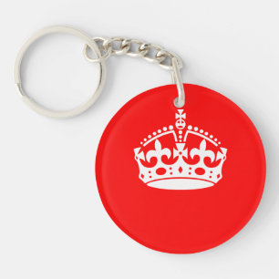 Blijf Kalm Kroon op Rode Decor Sleutelhanger