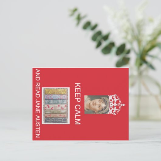 Blijf kalm, lees Jane Austen Briefkaart (Staand voorkant)
