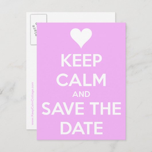 Blijf Kalmaan en Sla de Datum Op Roze Aankondigingskaart (Voorkant / Achterkant)