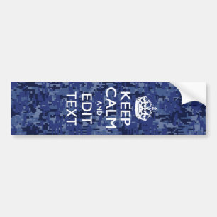 Blijf Kalmaan Uw Tekst op Blauwe Digitale Camoufla Bumpersticker