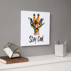 Blijf Koel - Giraffe met Zonnebril Illustratie Vierkante Klok