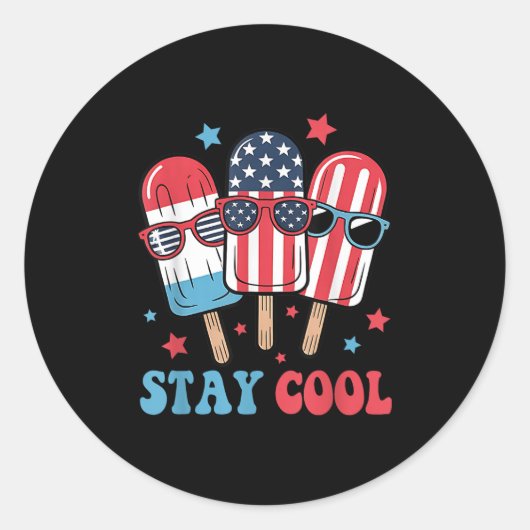 Blijf koel Popsicle 4 juli Patriottisch USA Ameri Ronde Sticker (Voorkant)