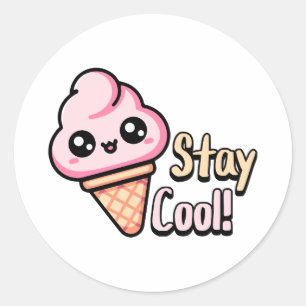 Blijf koel! Schattigee Ice Cream Dessert Pun Ronde Sticker