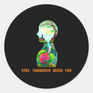 Blijf, morgen heeft u zelfmoordpreventie nodig ronde sticker