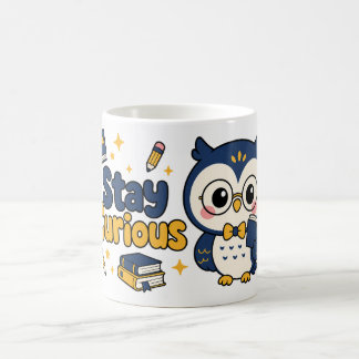 Blijf Nieuwsgierig Kawaii Uil Boekliefhebber Desig Koffiemok