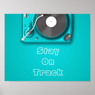 Blijf op de rails met retro-muziekspeler met vinyl poster
