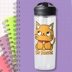 Blijf Pawsitive Funny Cat Cartoon Schattige Fun Waterfles